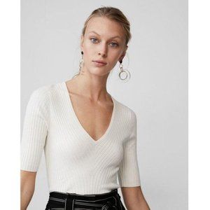 PETITE ELBOW SLEEVE RIBBED PULLOVER SWEATER